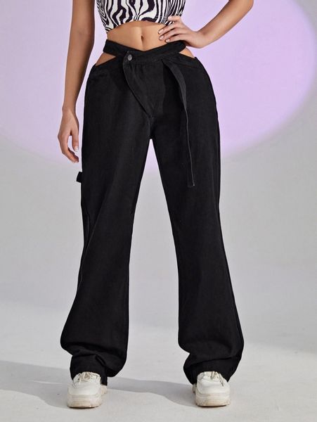 

cutout waist boyfriend jeans a1g9#, Blue