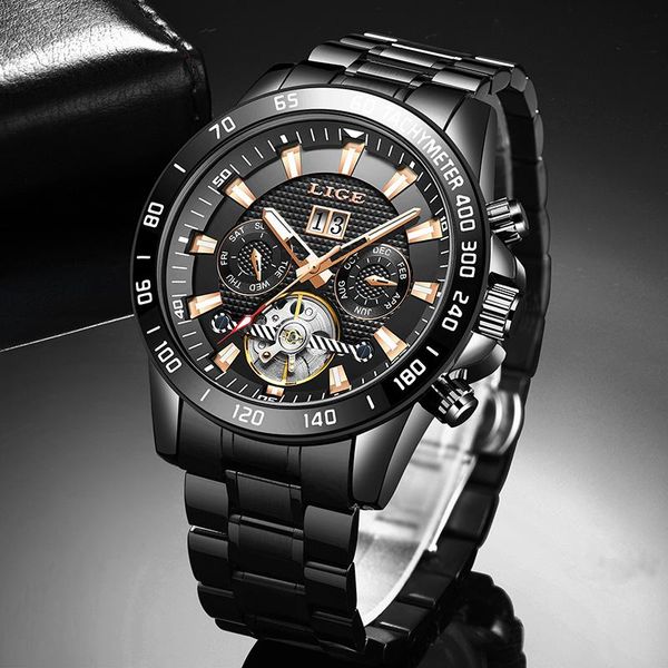 

relogio masculino 2021 lige clock fashion men mechanical wristwatches luxury tourbillon waterproof automatic watch for, Slivery;brown