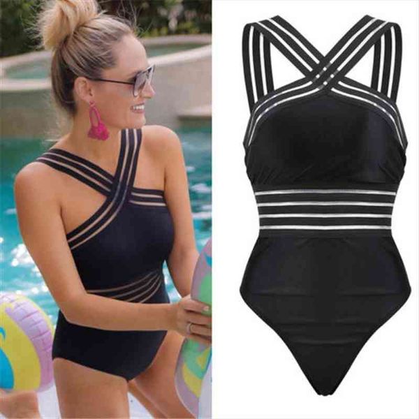 

women swimsuits one piece swimwear for women beach high neck bandage cross back swimming suit female beach dress, White;black