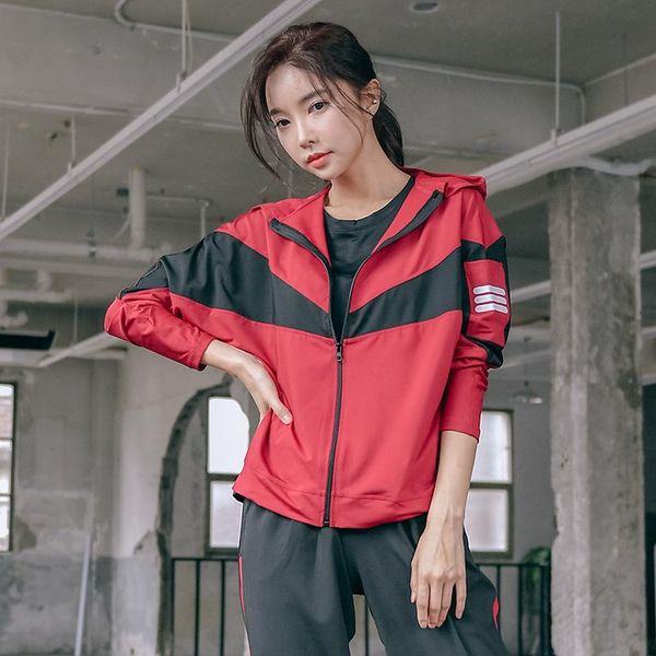 

yoga outfits 2021 black red women sports shirt long sleeve sport jacket running fitness gym 3xl 4xl large size coat, White;red