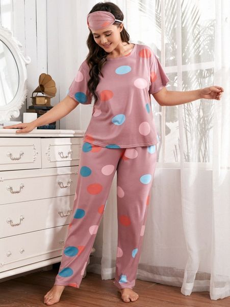 

plus polka dot pj set with eye cover g2ht#, Black;white