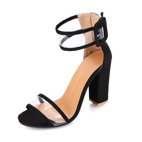 

sandals women's fashion fish mouth large size summer wild high-heeled shoes with a word buckle small roman, Black
