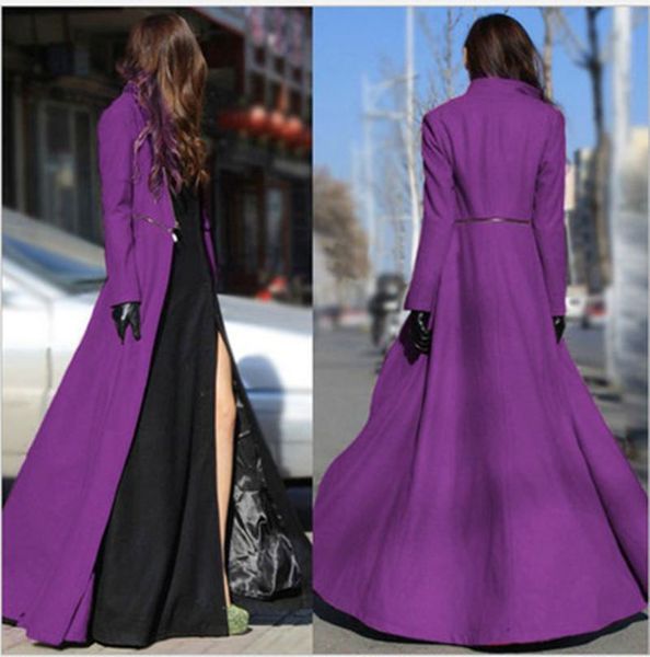 

women's wool & blends women autumn and winter large size goddess slim big swing split ends mopping long section woolen cloth coat, Black