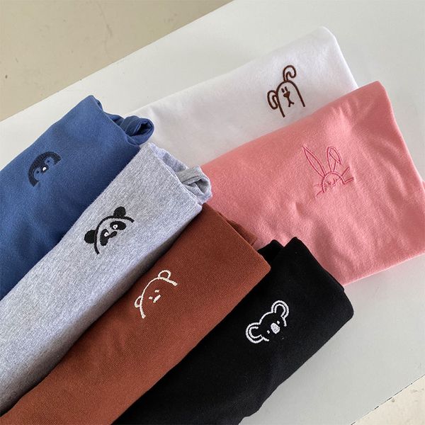 

6 colors 2021 summer womens tops preppy style cartoon embroidery short sleeve t shirts womens tee shirt femme (X1327), White