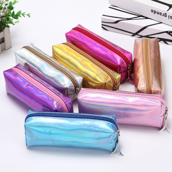 

colorful laser pencil bag with zipper waterproof case school pen bags small storage stationery supply 122867