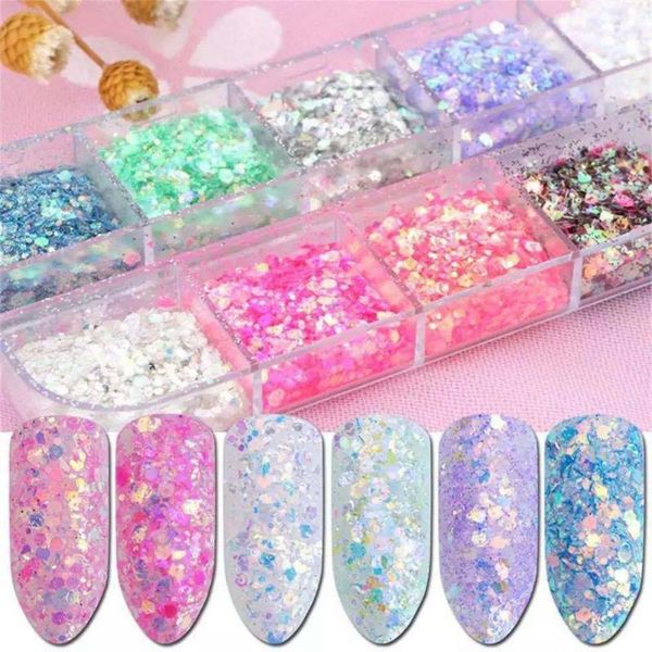 

nail art decorations women glitter flakes bright color stylish pet cosmetic decoration design diy accessories, Silver;gold