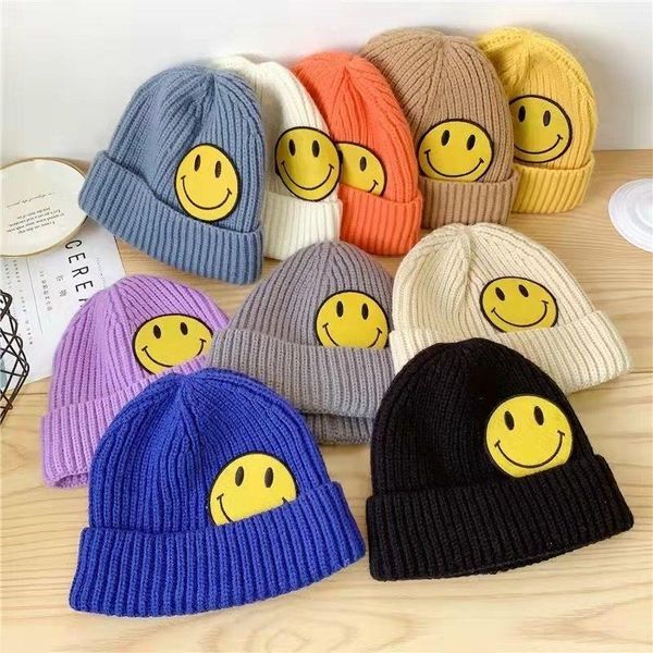 

beanies smily knitted hat warm 2021 beanie for thick wool outdoor solid color multi-color all-match retro vintage