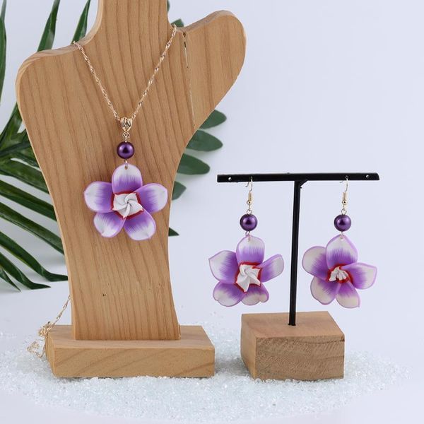 

earrings & necklace sophiaxuan flower jewelery sets designer purple soft polymer necklaces set hawaiian summer beach jewelry for women, Silver