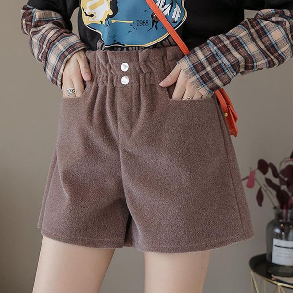 

women's shorts ljsxls korean style elastic high waist wide leg black female pocket casual loose solid women 2021 autumn winter, White;black