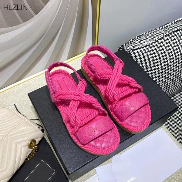 

sandals 2021 leather ladies slippers fashion woven twine and leisure beach outdoor open-toed, Black