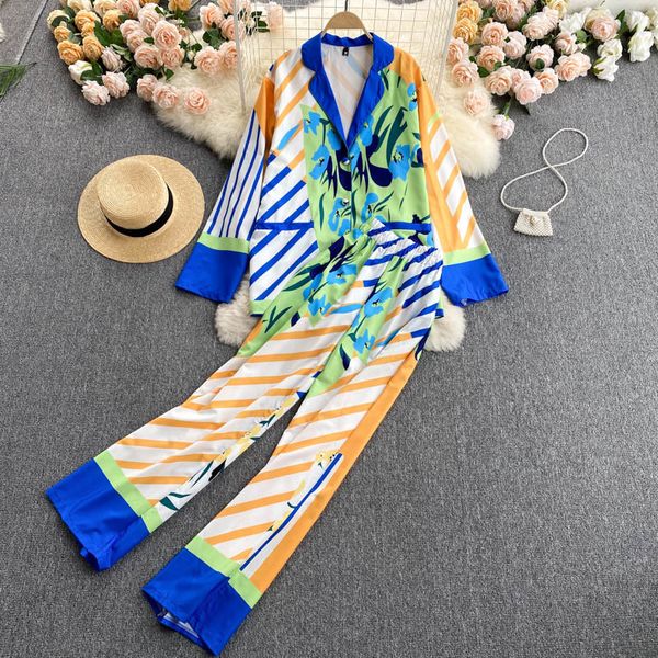 

bloggers private wide leg pants pajamas sets chic stripe print long-sleeved sleepwear loungwear for women homewear 2 piece set 210525, Black;red