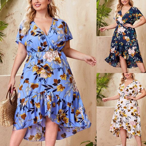 

ethnic clothing fashion large size casual midi dresses women short sleeve v-neck printing high waist beach dress sukienka robe femme Ã©tÃ©, Red