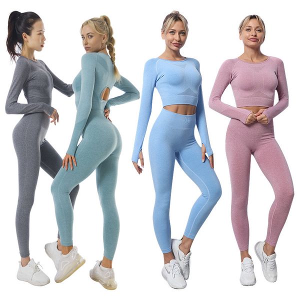 

tracksuits sport suit 2021 popular ins yoga seamless knitting autumn and winter fitness for women, Gray