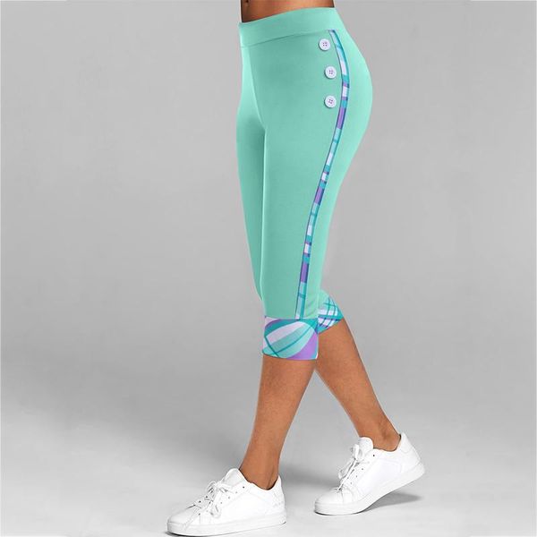 

women's pants & capris plus size 5xl women summer slim stripe print button capri elastic casual cropped trousers stretch gym clothing, Black;white