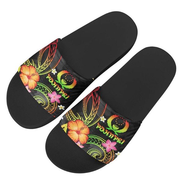 

doginthehole ladies sandals anti-slip flat slipper pophpei polynesian style indoor casual slide slipper for beach bathroom, Black