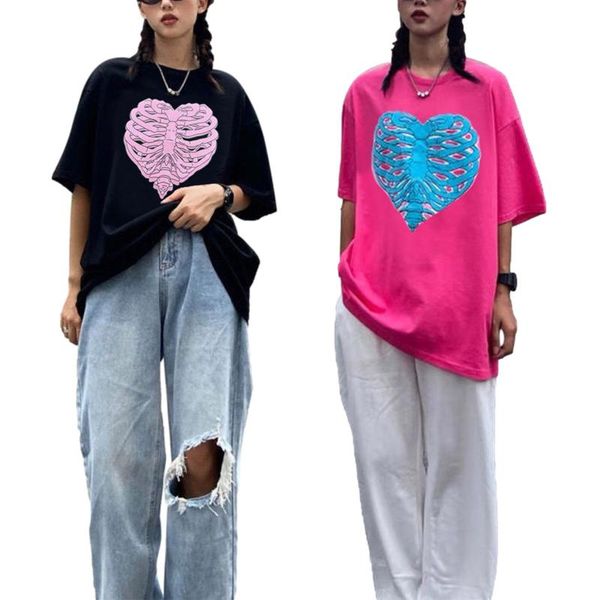 

women's t-shirt women\u2021s casual short sleeve fashion heart skull printing loose pullover, White