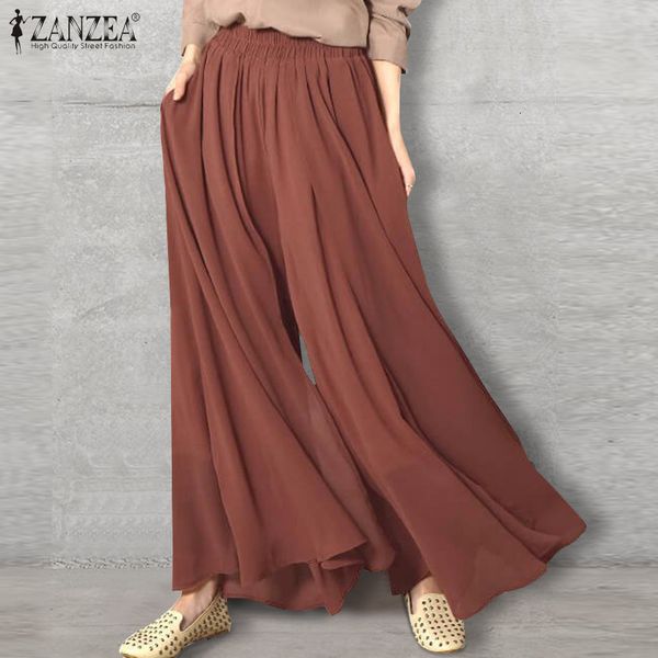 

capris fashion culottes pants women's wide leg trousers 2021 casual elastic waist long pantalon palazzo female solid turnip 7, Black;white