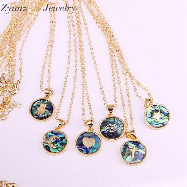 

pendant necklaces 10pcs, gold color rainbow abalone shell with star cross eye heart charms necklace fashion chain, Silver