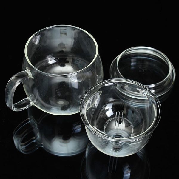 

durable 3 in 1 set 320ml clear heat resistant tea coffee cup with infuser filter lid use for home office cups & saucers