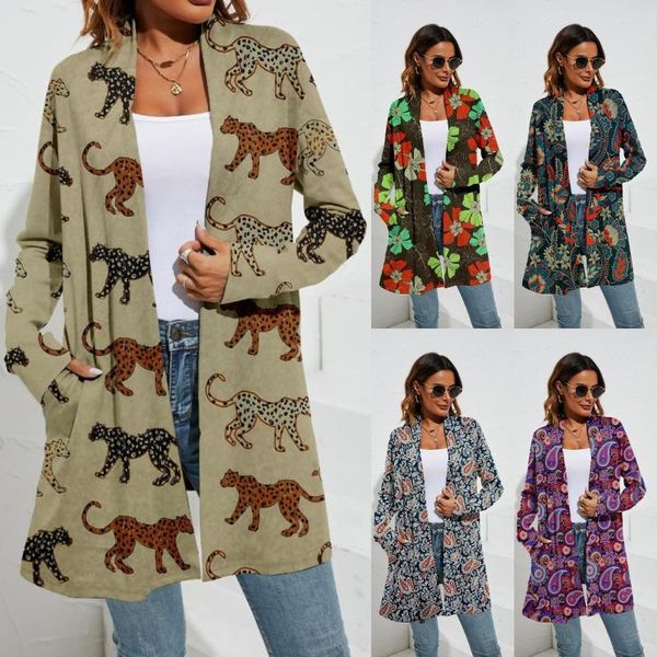 

women's trench coats cute funny flowers print jacket female clothing harajuku vintage y2k women cardigan casual aesthetic long sleeve c, Tan;black