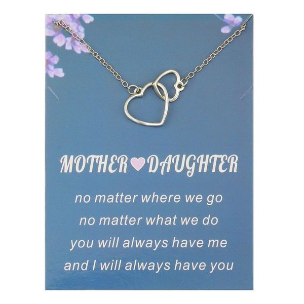 

double heart pendant necklaces mother daughter love necklace fashion necklace jewelry, Silver