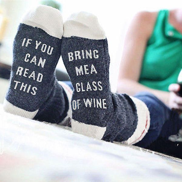 

custom wine socks if you can read this bring me a glass of autumn spring fall 2021 arrival & hosiery, Black;white