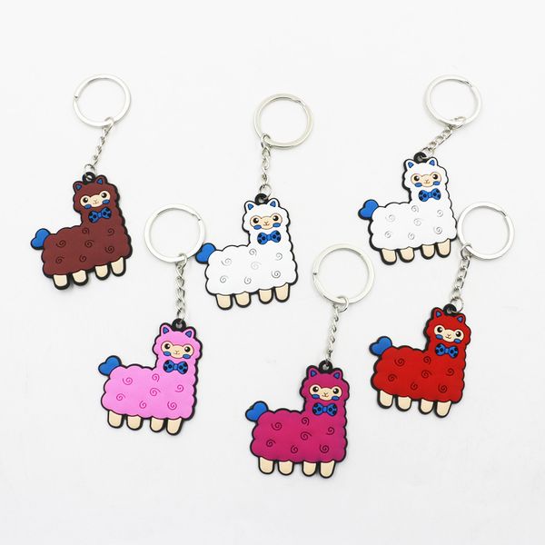 100pcs / lot Cartoon Cartoon Llama Alpaca PVC Portachiavi Keychain Keyrings per le donne Girls Borsa Borsa Pendente Animale Silicone Chains Keins Regalo