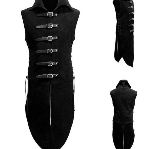 

theme costume medieval lederwams waldelf leather jerkin armor warrior costume for men buckle strap vest doublet jacket coat tunic black, Black;red
