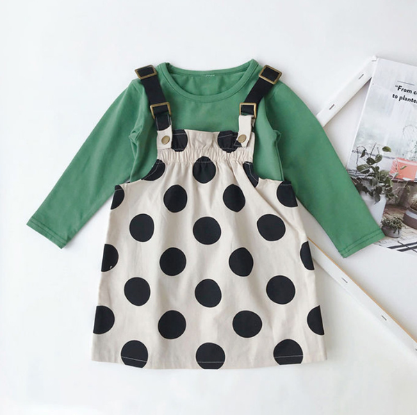 

kids clothes girls spring clothes set 2021 baby girls clothing sets tshirt+dot dress 2pieces children outfits set tracksuit, White