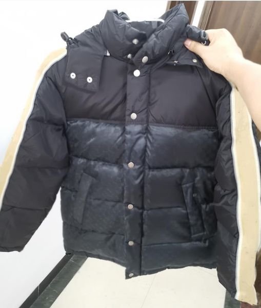 

men jacquard nylon down jacket designer male warm hooded snap button zip outwear fashion gentlemen stand collar padded winter coat, Black