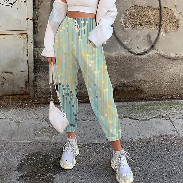 

women's pants & capris casual loose print pencil strapping trousers with elastic-waisted summer female, Black;white