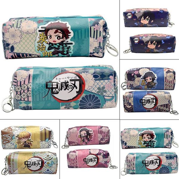 

1pcs anime demon slayer kimetsu no yaiba pencil case cute pu zipper bag box kids stationery learning supplies gift bags