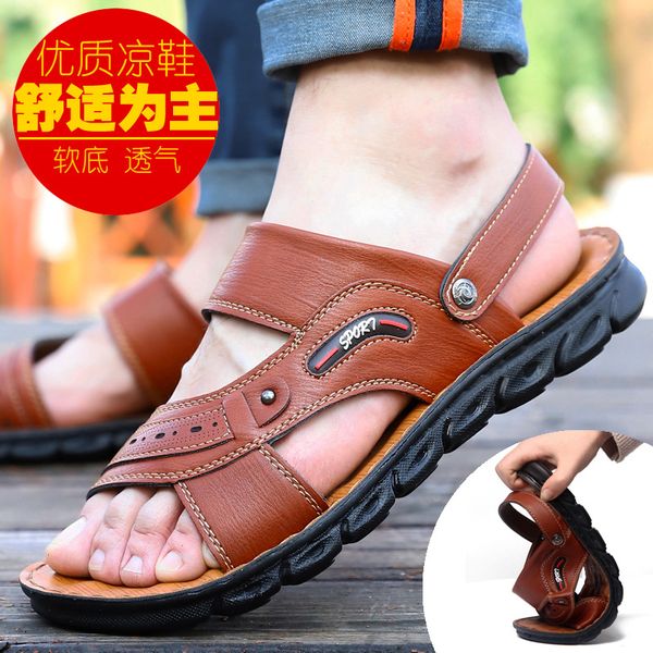 

men's microfiber sandal summer new leisure beach shoe trend middle-aged and elderly dual use outside wear father and male slippers, Black