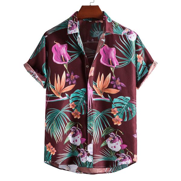 

big flower hawaiian style men's short-sleeved shirt geometric print party beach daily casual lapel, White;black
