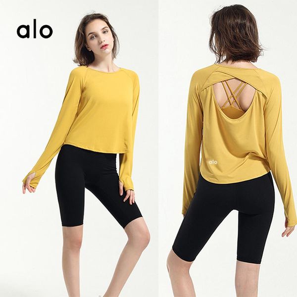 

yoga outfit alo women's long sleeve four-color breathable back hollow t-shirt riding running fitness leisure sports yc034