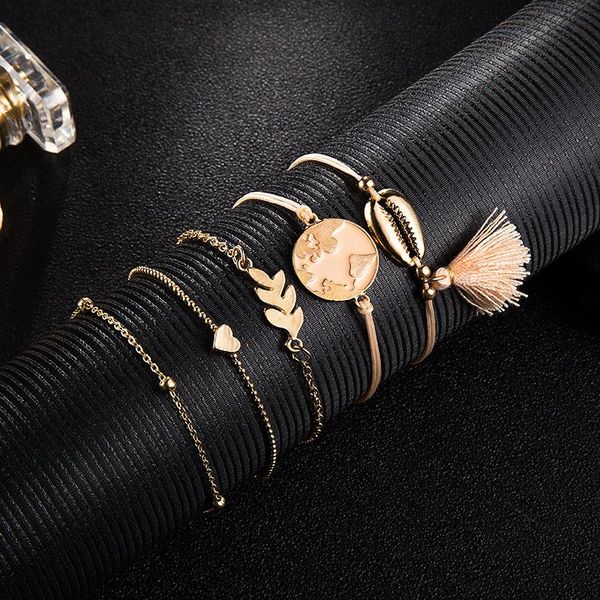 

link, chain 5pcs/set charm bracelet pink orange drop oil earth love shell tasse for girl ylq6437, Black
