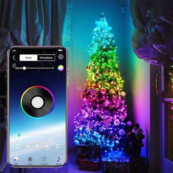

smart bluetooth christmas tree decoration festoon led light string usb 2021 year outdoor home holiday rgb lights strings