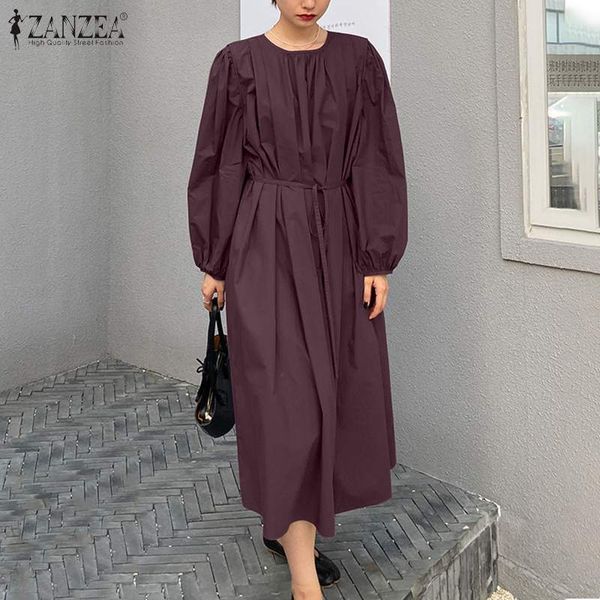 

dresses elegant pleated midi dress women's spring sundress 2021 casual puff sleeve long vestidos female lace-up o neck robe 5xl, Black;gray