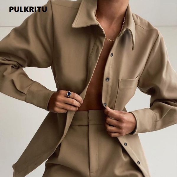 

women's blouses & shirts pulkritu women elegant long sleeve with pocket butto up basic streetwear spring autumn, White