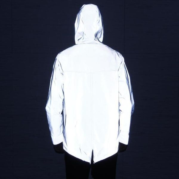 

men's jackets autumn winter dovetail reflective men hooded jacket high street night light harajuku windbreaker coat jaqueta masculina, Black;brown