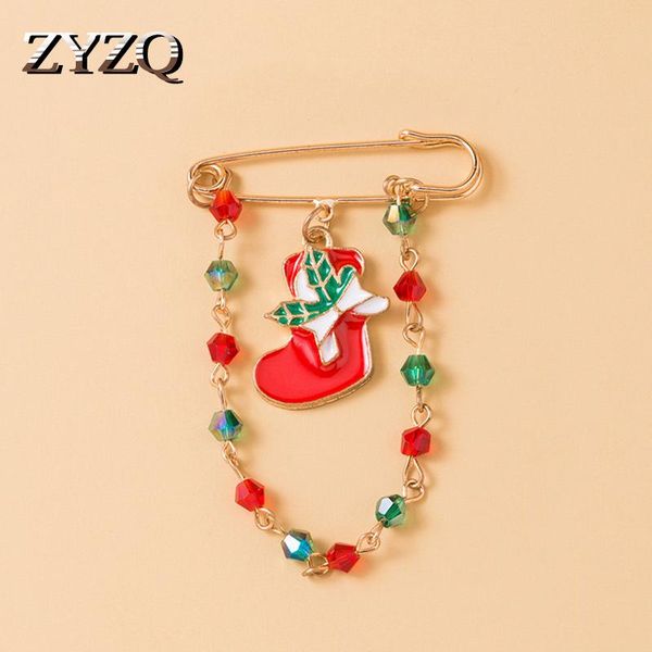 

pins, brooches zyzq year christmas boots women brooch santa claus shoes tassel crystal jewelry for color stone, Gray
