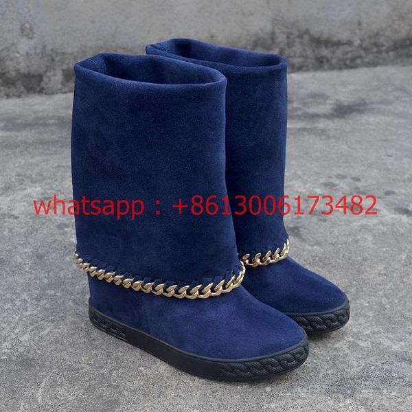 

boots real pos woman winter dark blue chain size inner wedge, Black