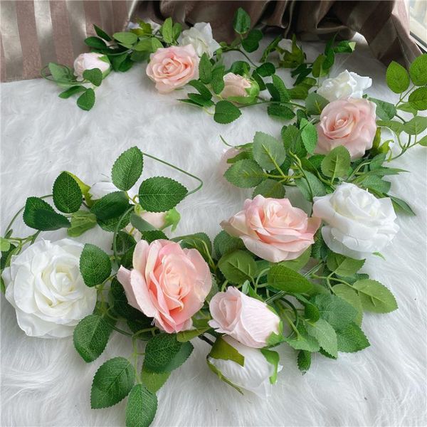 

decorative flowers & wreaths high-end 200cm big rose rattan with leaves garland silk artificial fake ivy wall hanging decor vine wedding dec