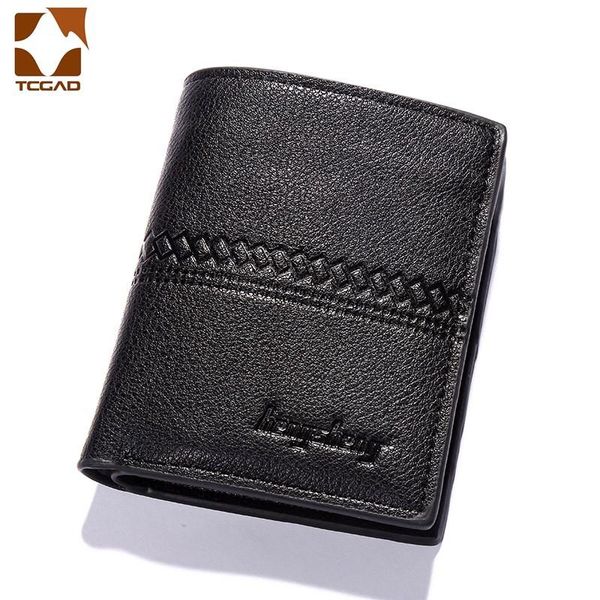 

men's wallet made of leather short portafoglio uomo three fold black and coffee card holder wallet for men pocket zipper purse, Red;black