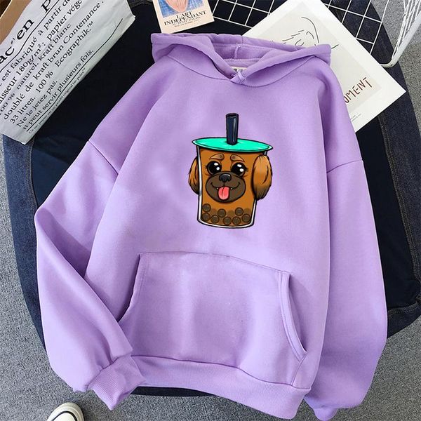 

women's hoodies & sweatshirts women sweatshirt casual coat milk cute dog autumn winter fleece letter harajuku print pullover thick loos, Black