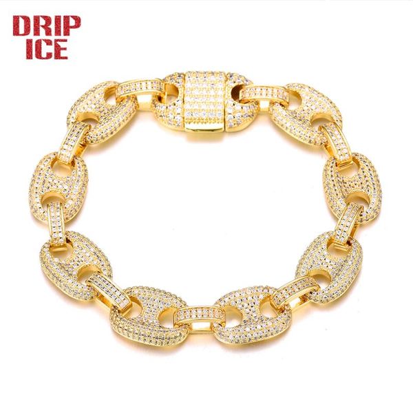 

link, chain drip hip hop 12mm iced out coffee beans copper + cubic zirconia stones prong bracelet men white gold plated jewelry, Black