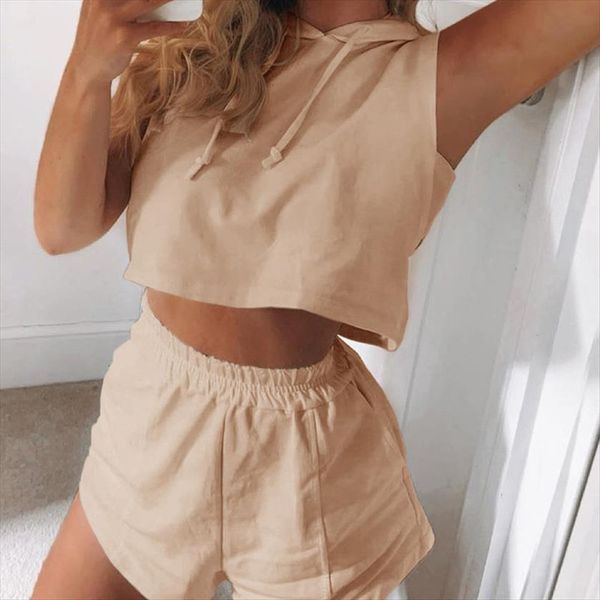 

tracksuit sleeveless hoodie sweatshirt shorts womens tracksuits suit summer sportswear crop short pants set, Gray