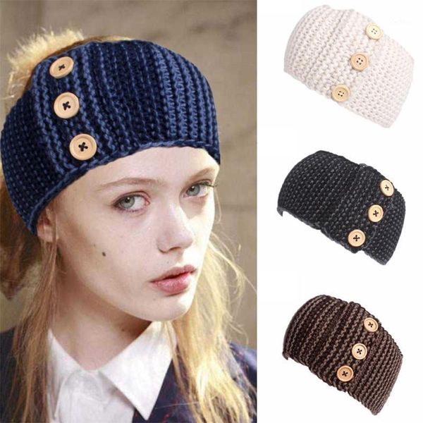 

women's winter knitted headband with 3 wood button ear warmer head wrap bohemian style headbands hair accessories1