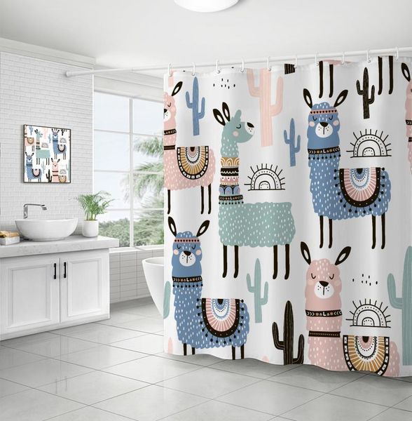 

alpaca pattern bath curtain waterproof polyester shower curtains cartoon screen printed for bathroom home decor
