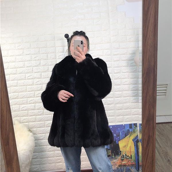 

women's fur & faux collection warm winter jacket for women thicken comfortable real coat natural jackets outwear, Black